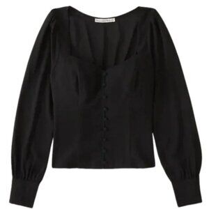 Abercrombie & Fitch Black Long Sleeve Button Front Top